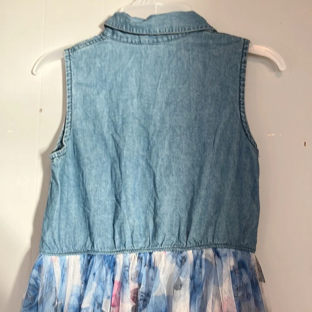 Justice denim & floral toule layered dress spring summer size 14 sleeveless flaw